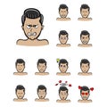 angry man expressions. Set of different emotions male character. Handsome man emoji with various expressions. Royalty Free Stock Photo