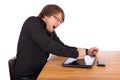 Angry man knock with his fist on his laptop Royalty Free Stock Photo