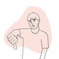 Angry man puts his thumb down. A gesture of disapproval. Negative emotion of a person. disliked. line art vector Royalty Free Stock Photo