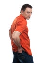 Angry Man in red Shirt with Grumpy Expression Royalty Free Stock Photo