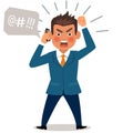 Angry man talking on the phone. Businessman shouting when talking on cellphone. Emoticon, emoji, facial expression Royalty Free Stock Photo