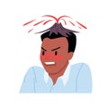 Angry man with volcano near head, adult person suffering from stress and headache, pain