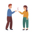 Angry man and woman characters quarreling. Vector flat cartoon illustration