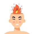 Angry man or woman. Head with fire Vector illustration of anger, fury, annoyance. Anger, stressed Burnout, stress