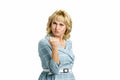 Angry mature woman making a fist. Royalty Free Stock Photo