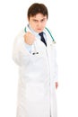 Angry medical doctor threaten with fist