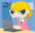 Angry middle-aged woman with a laptop