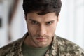 Angry military man looking at camera, closeup shot Royalty Free Stock Photo