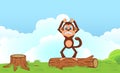 Angry Monkey Cartoon standing on the wood in a garden Royalty Free Stock Photo