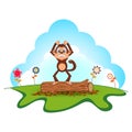 Angry Monkey Cartoon standing on the wood in a garden Royalty Free Stock Photo