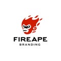 Angry monkey head on red hot fire flame modern mascot logo icon design illustration , raging ape graphic Royalty Free Stock Photo