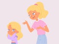 Angry mother scolding sad kid, furious woman and girl standing together for anger dialog