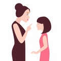 Angry mother to her daughter girl scolds her child arguing