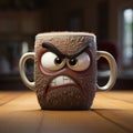 Angry Mug With Furry Face: A Pixar Style Grumpy Coffee Companion