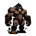 Angry muscular gorilla barbarian warrior, transparent background