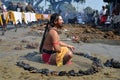 Angry Naga Sadhu or Nacked Monk with Gun