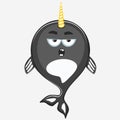 Angry narwhal character in cartoon style drawing Royalty Free Stock Photo