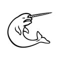Angry Narwhal Jumping Mascot Black and White