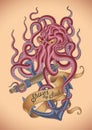 Angry octopus tattoo Royalty Free Stock Photo