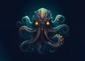 Angry octopus with yellow eyes, illustration. Octopus logo design on blue background Royalty Free Stock Photo