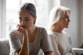 Unhappy senior mom and daughter have family fight Royalty Free Stock Photo