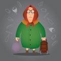 Angry old lady with shopping bags vector illustration Royalty Free Stock Photo