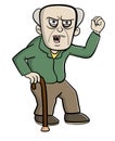 Angry old man with a cane shaking his fist in anger