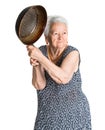 Angry old woman with a pan