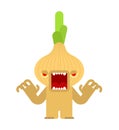Angry onion isolated. evil vegetable. vector illustration