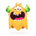 Angry orange cartoon monster with horns. Big collection of cute monsters. Halloween character. Vector illustrations