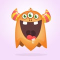 Angry orange cartoon monster with horns. Big collection of cute monsters. Halloween character. Vector illustrations Royalty Free Stock Photo