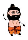 Angry Pandit Cartoon with one hand raised