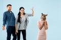 Angry parents scolding their daughter at home Royalty Free Stock Photo