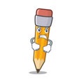 Angry pencil in the a cartoon bag