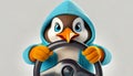 Angry penguin in a hoodie behind steering wheel - Behaviour rules concept