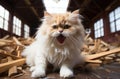 Angry persian cat sitting on wooden floor, animal photography pics Royalty Free Stock Photo