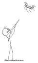 Angry Person Shooting by Rifle at Flying Drone , Vector Cartoon Stick Figure Illustration