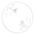 Angry Persons Chasing His Victim in Circle , Vector Cartoon Stick Figure Illustration