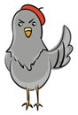 Angry pigeon with red beret illustration color vector