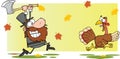 Angry Pilgrim Man Chasing With Axe A Turkey