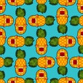 Angry Pineapple pattern seamless. Exotic fruit vector background