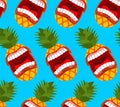 Angry pineapple screams pattern seamless. Evil fruit background