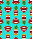 Angry pineapple and Watermelon pattern seamless. Evil fruit background