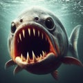 Angry Piranha fish underwater with open mouth. ai generative