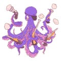 Angry pirate-octopus with a firearm in hand. Pistol, musket, pistol, rifle. Aggressive