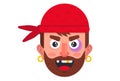 angry pirate in a red bandana. sailor with a gold earring. flat vector illustration.