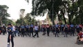 Angry police.protesting the destruction of the theater .Albania,Tirana