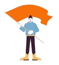 Angry protester waving flag flat line color vector character