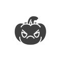 Angry pumpkin face emoji vector icon