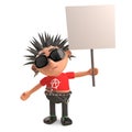 Angry punk rocker protests with his blank placard, 3d illustration Royalty Free Stock Photo